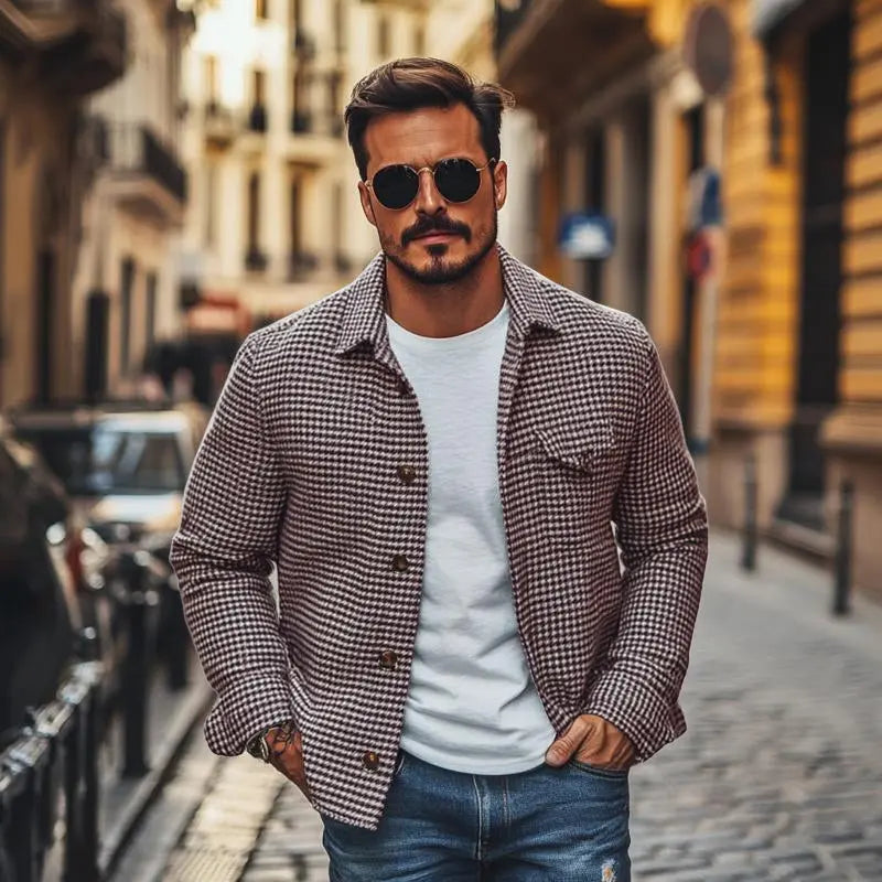 Veste à Carreaux à Boutons Homme