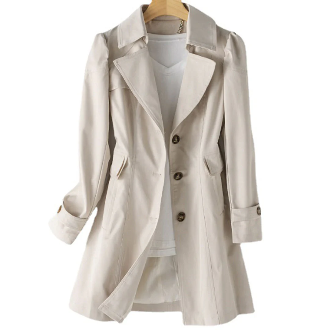 Manteau Long Structuré à Boutons Coupe Slim Femme