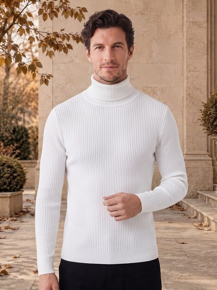 Men's long sleeve turtleneck knitwear for autumn