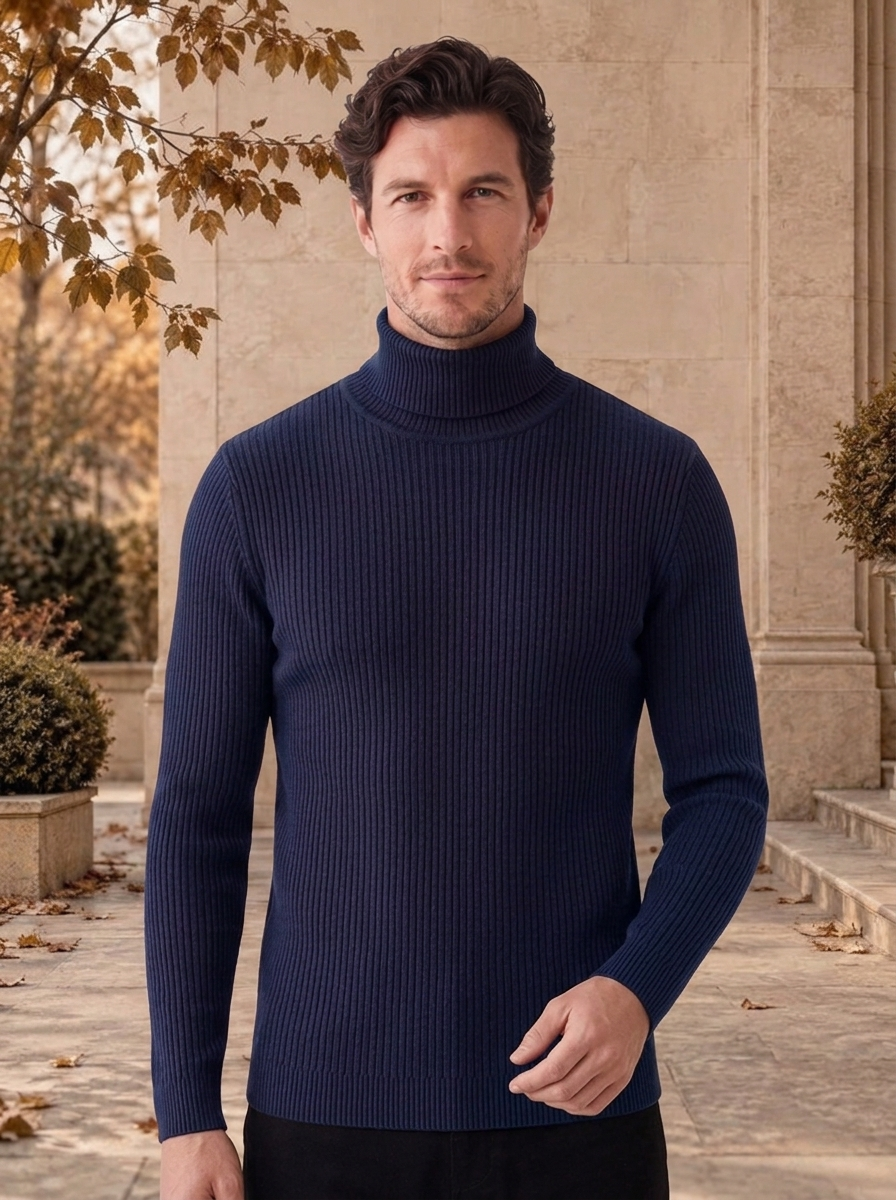 Men's cable knit turtleneck for cooler weather