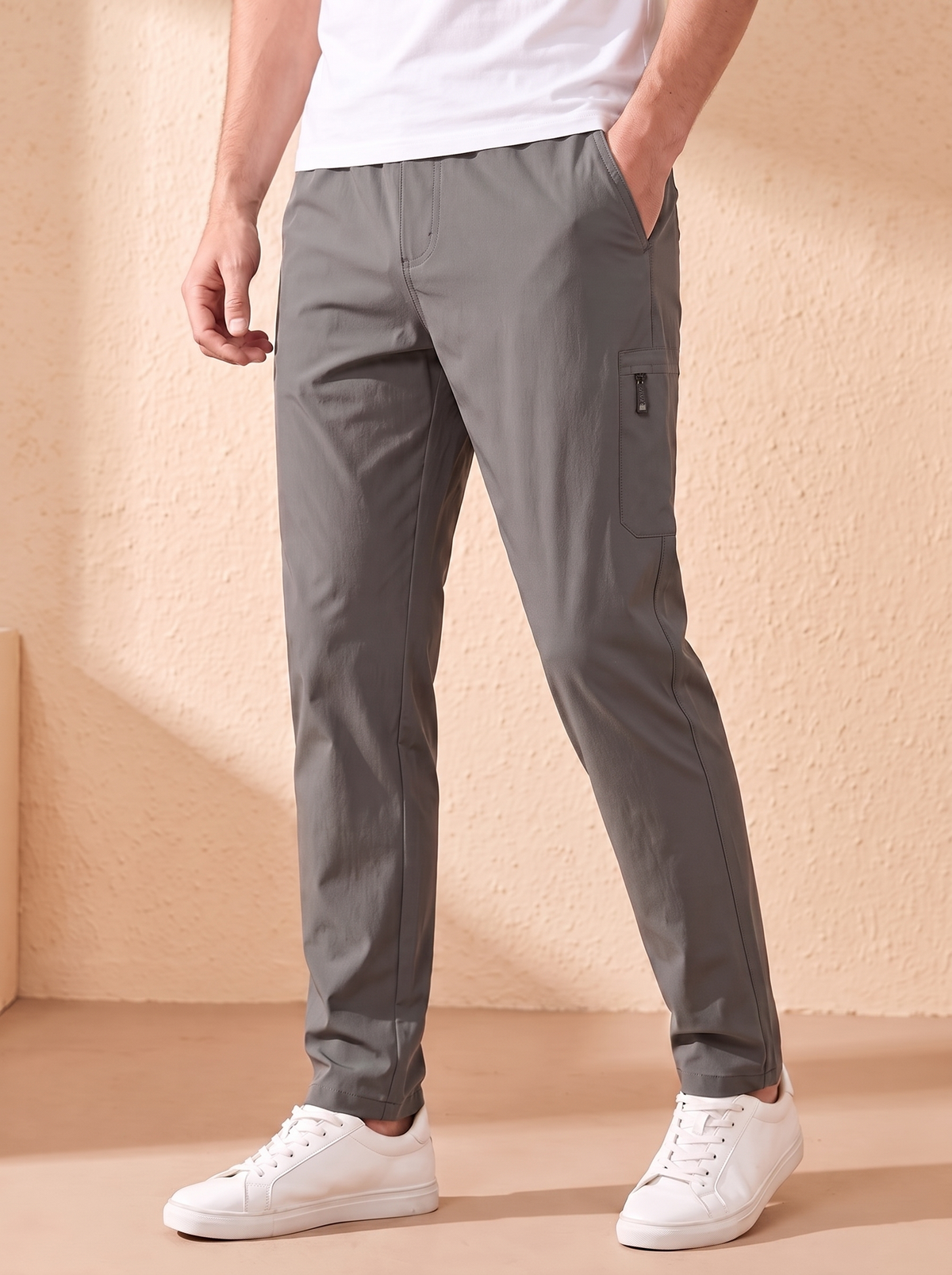 Modern fit twill trousers men