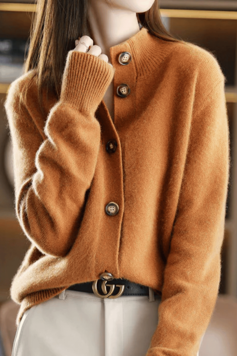 Cardigan Col Montant & Boutons Décoratifs Femme