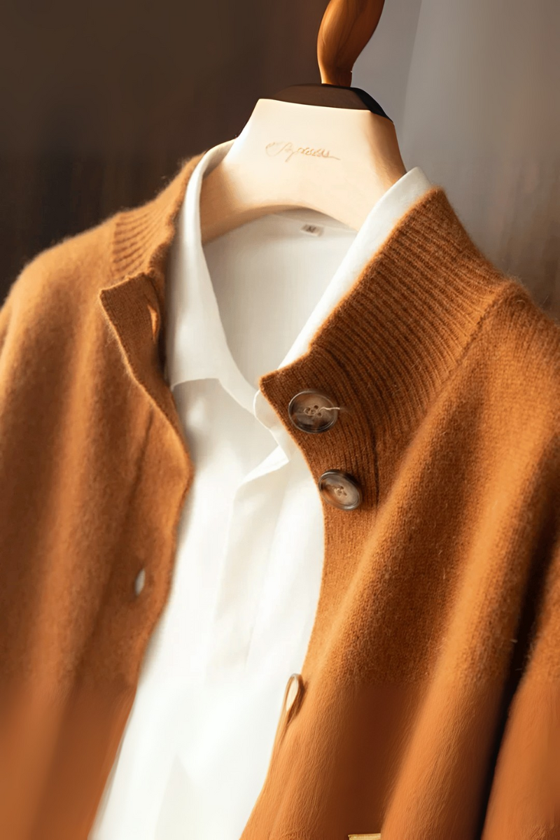 Cardigan Col Montant & Boutons Décoratifs Femme