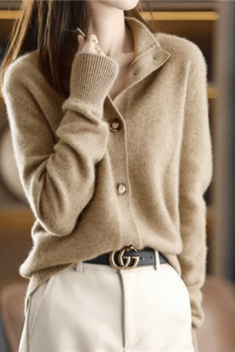 Cardigan Col Montant & Boutons Décoratifs Femme