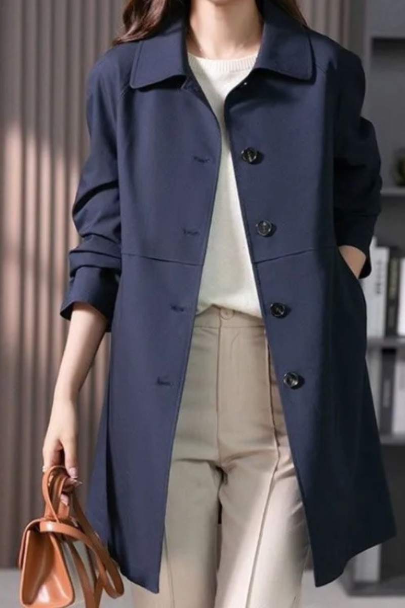 Trench Court Bouton Unique Élégant Femme