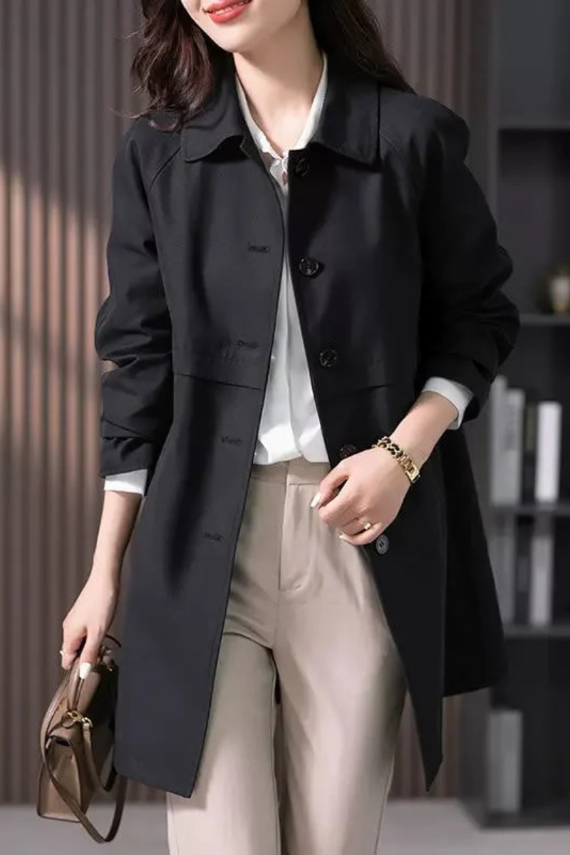 Trench Court Bouton Unique Élégant Femme