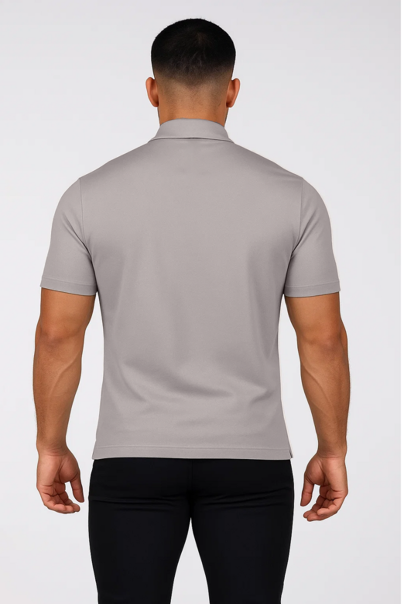 Polo Zippé Coupe Slim Gris Clair Homme