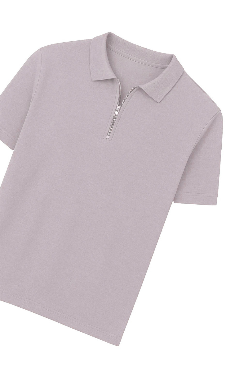 Polo Zippé Coupe Slim Gris Clair Homme