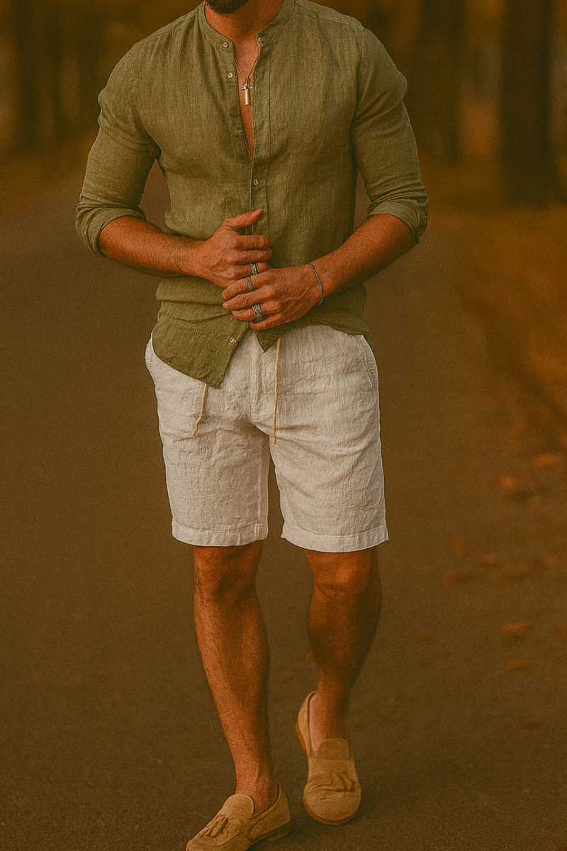 Chemise Lin Slim Fit & Col Coréen Homme