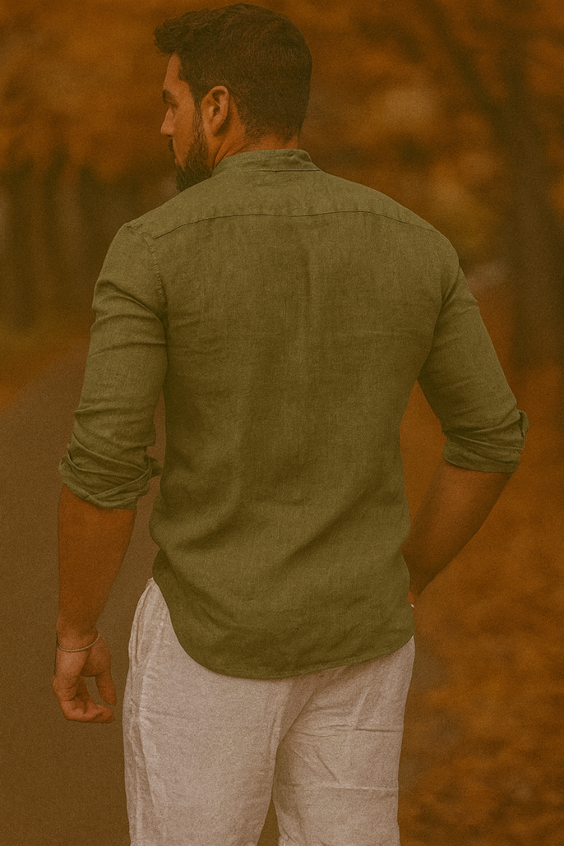 Chemise Lin Slim Fit & Col Coréen Homme