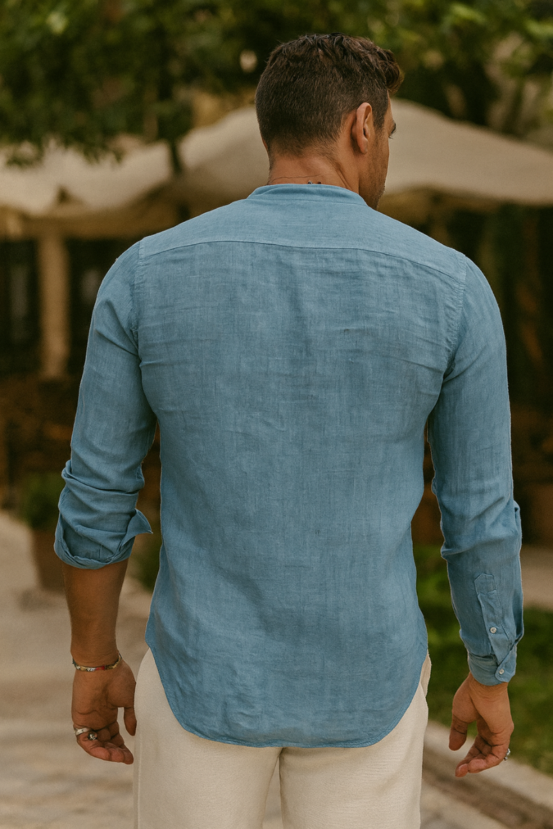 Chemise Lin Slim Fit & Col Coréen Homme
