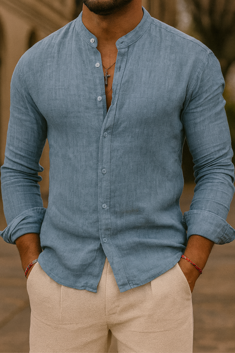 Chemise Lin Slim Fit & Col Coréen Homme