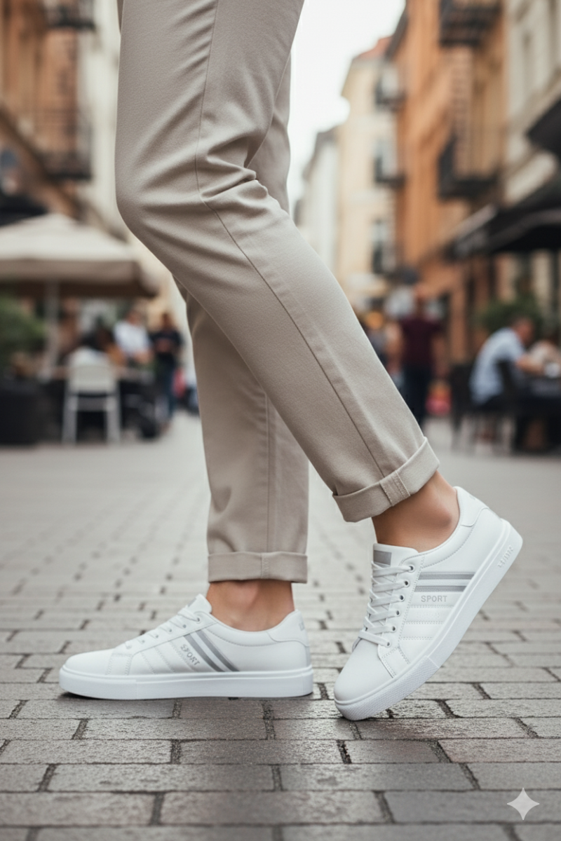 Baskets Blanches en Cuir PU Respirant Homme