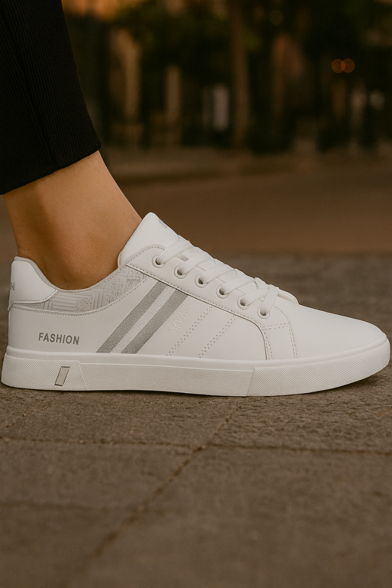 Baskets Blanches en Cuir PU Respirant Homme