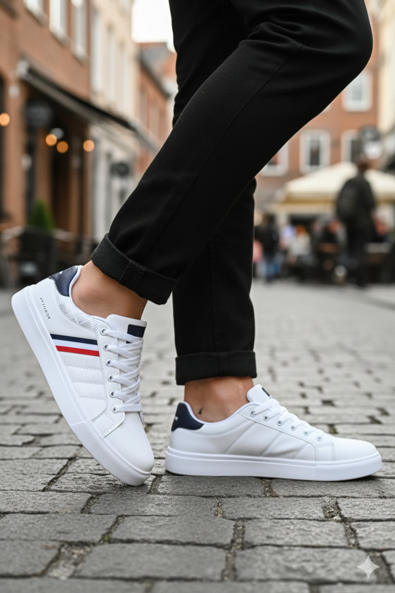 Baskets Blanches en Cuir PU Respirant Homme