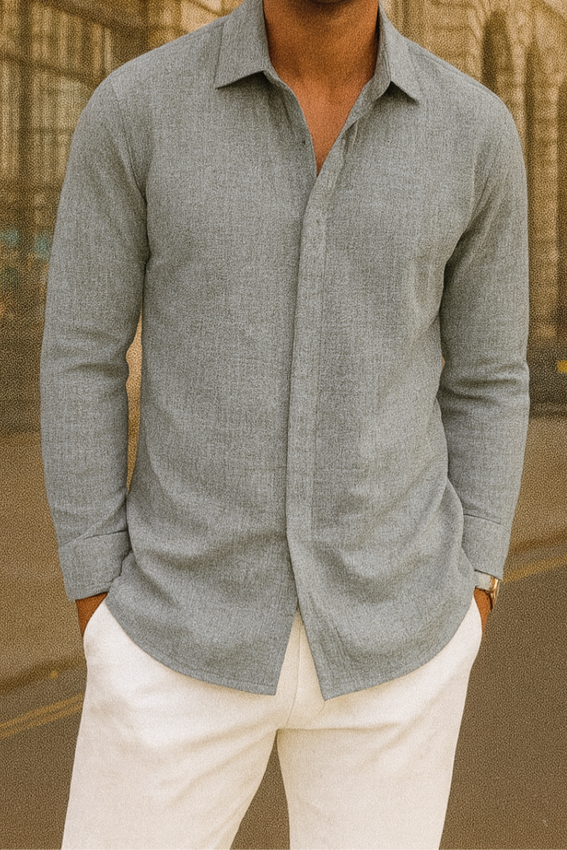 Chemise Lin & Coton à Manches Longues Homme