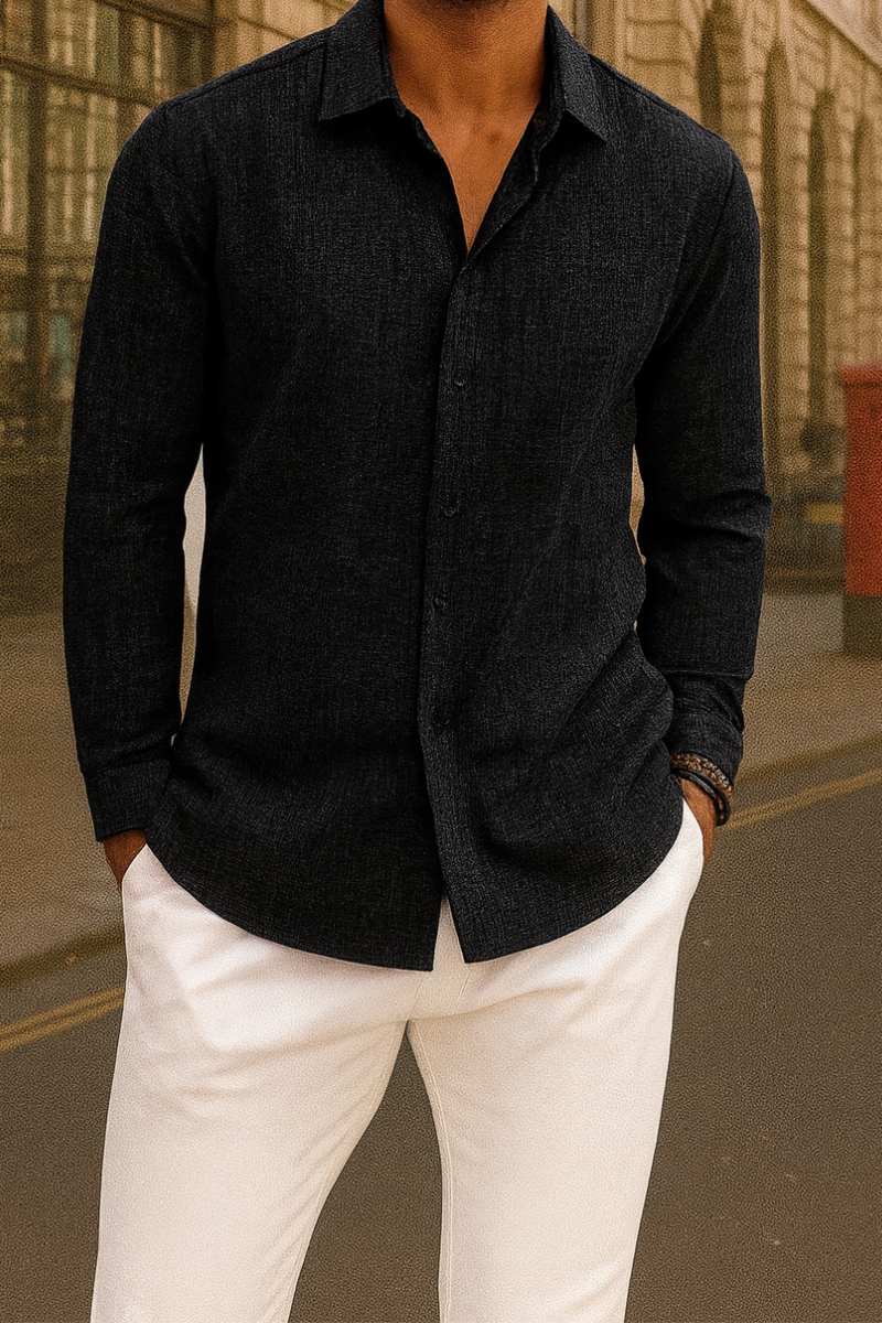 Chemise Lin & Coton à Manches Longues Homme