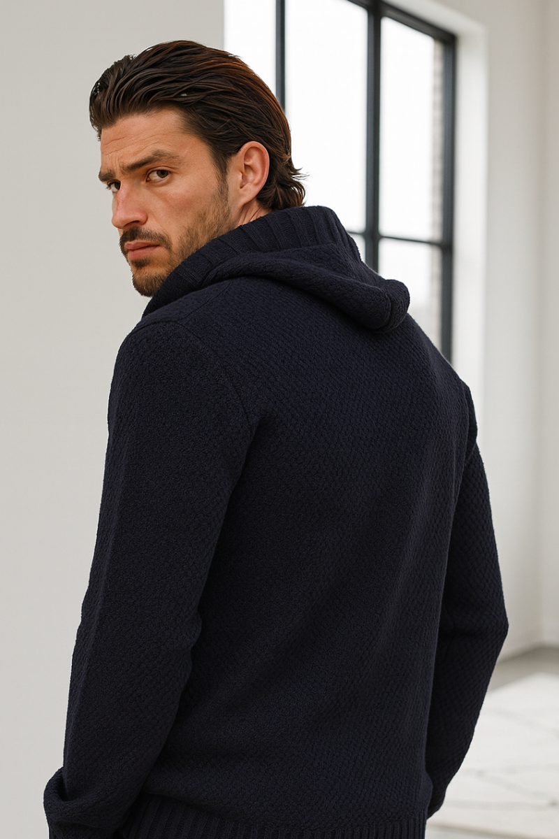 Cardigan Homme Bleu Marine avec Capuche