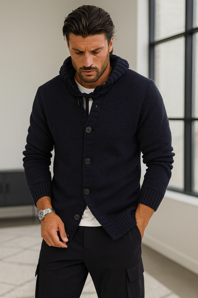 Cardigan Homme Bleu Marine avec Capuche