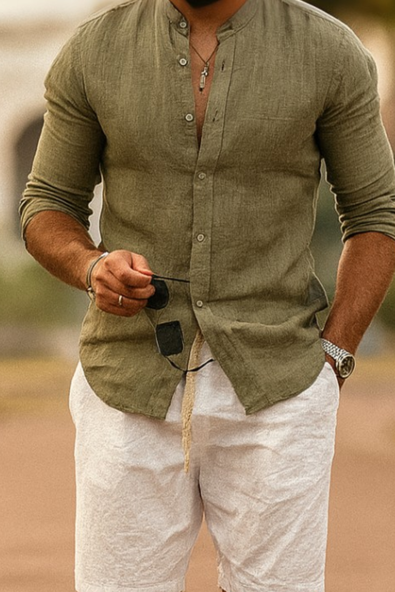 Chemise Lin Slim Fit & Col Coréen Homme