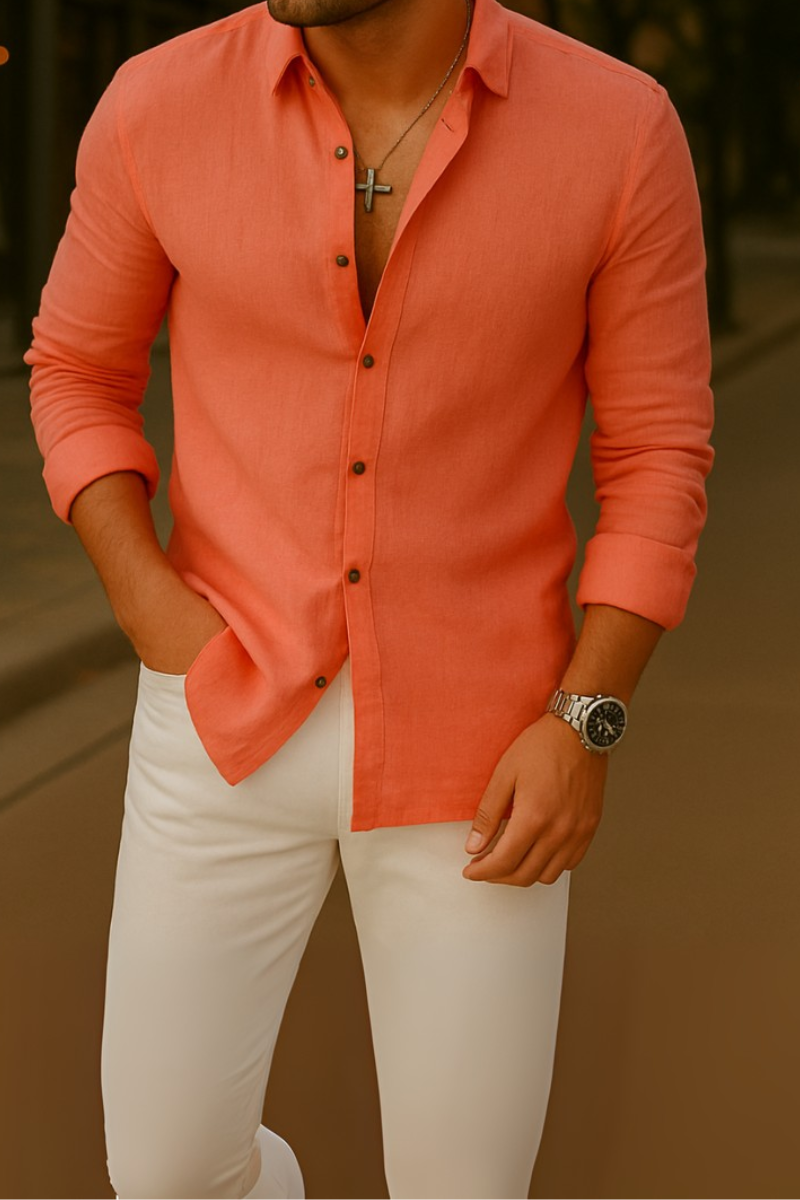 Chemise Lin Slim Fit & Col Coréen Homme