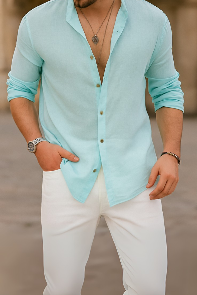 Chemise Lin Slim Fit & Col Coréen Homme