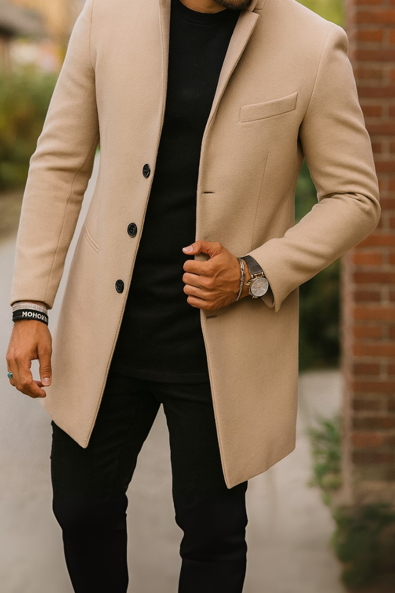 Manteau Beige Simple Boutonnage & Coupe Slim Homme