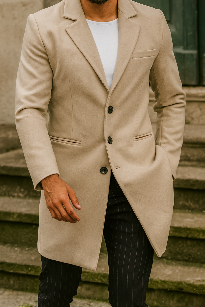 Manteau Beige Simple Boutonnage & Coupe Slim Homme