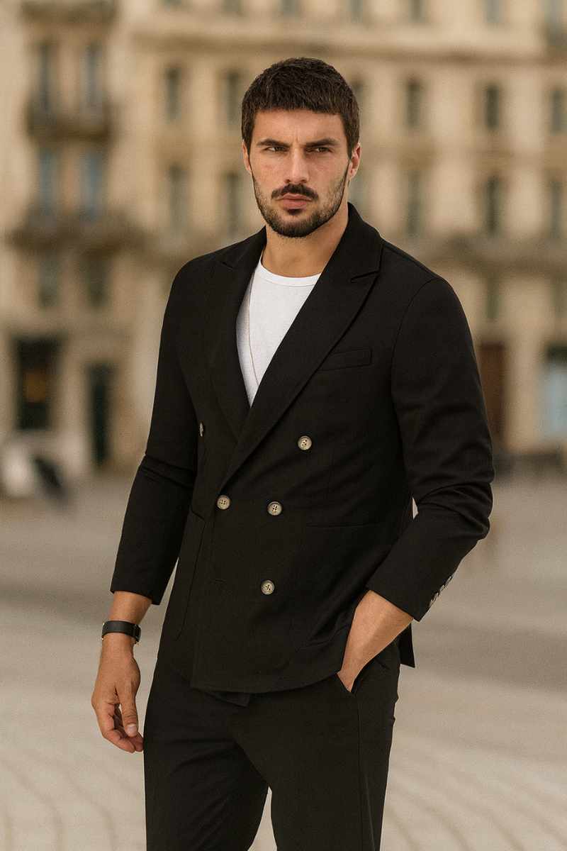 Blazer Double Boutonnage Noir Homme