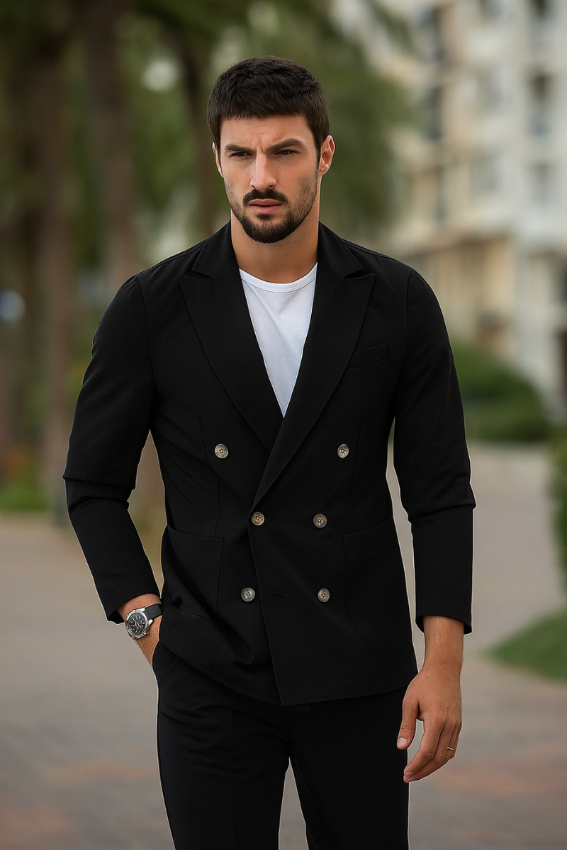 Blazer Double Boutonnage Noir Homme