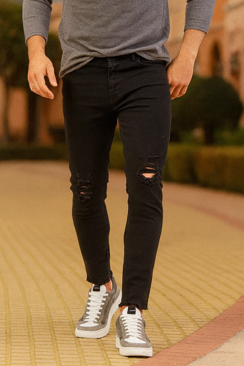 Jean Slim Beige Ripped Homme