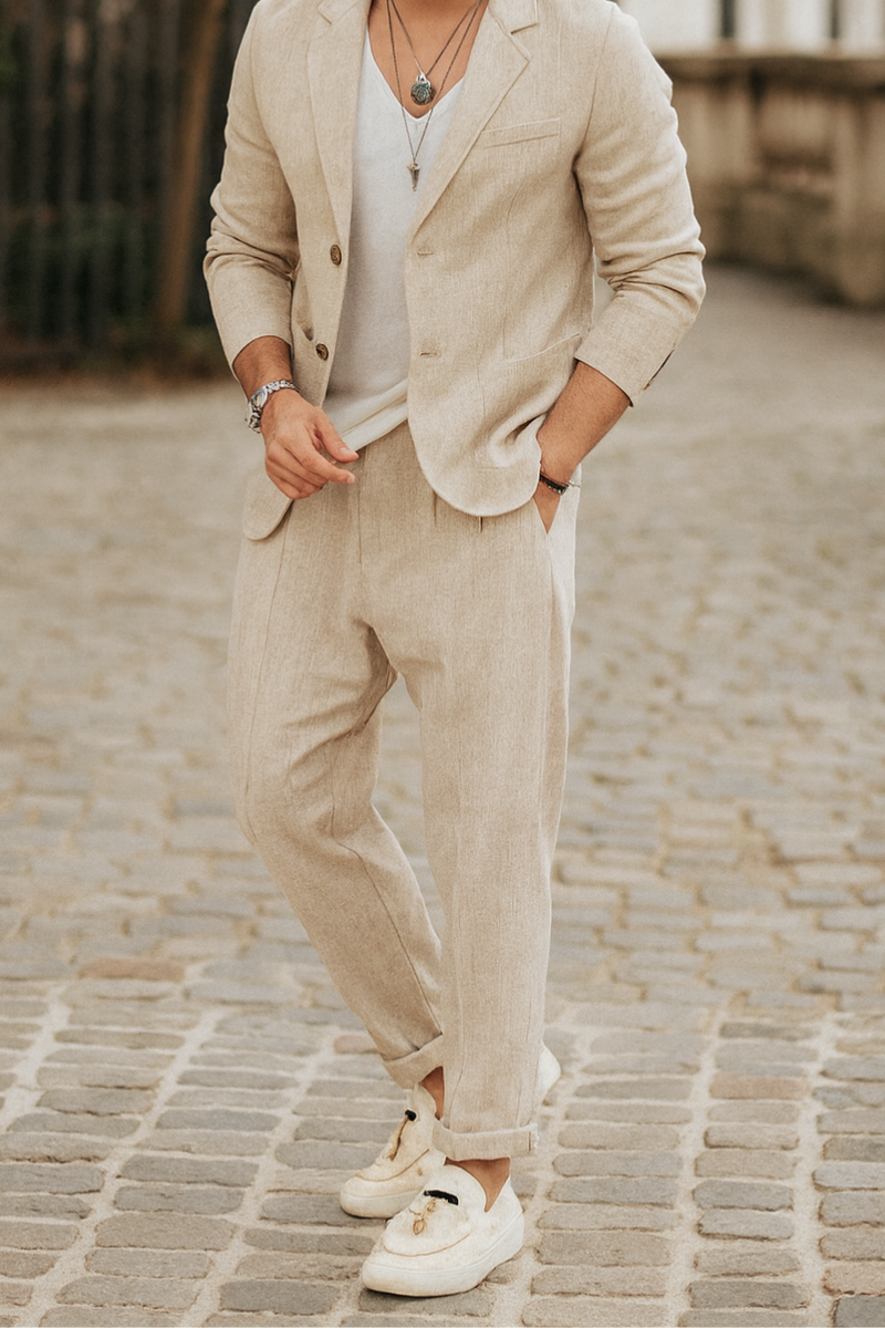 Blazer Beige Slim Fit en Lin Homme