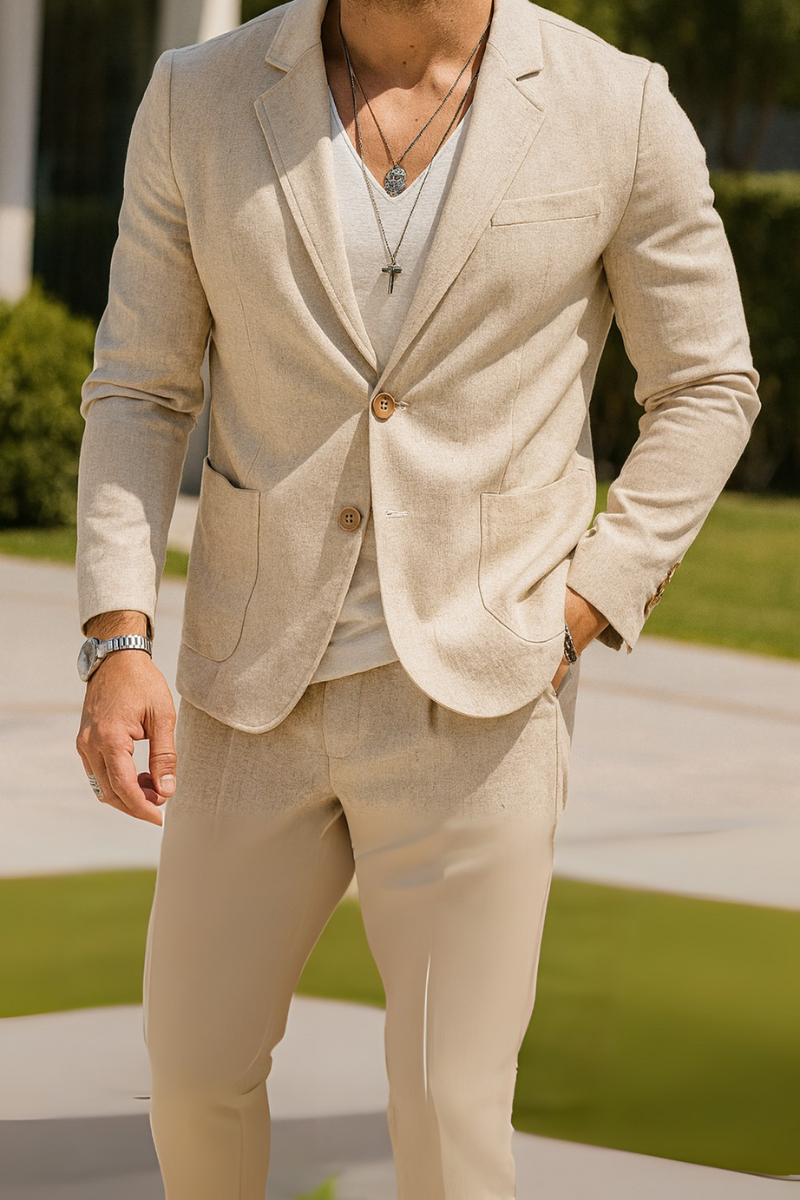 Blazer Beige Slim Fit en Lin Homme