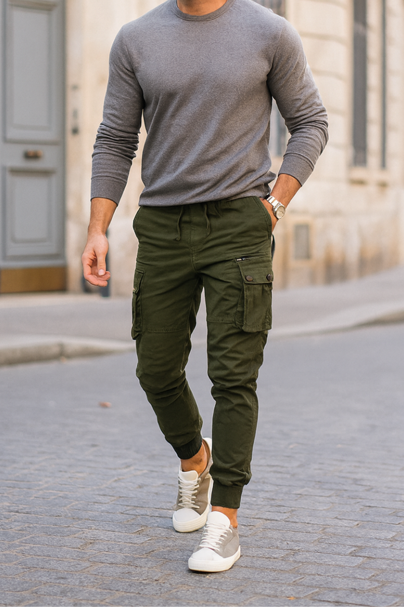 Pantalon Cargo Slim Fit & Poches Multiples Homme