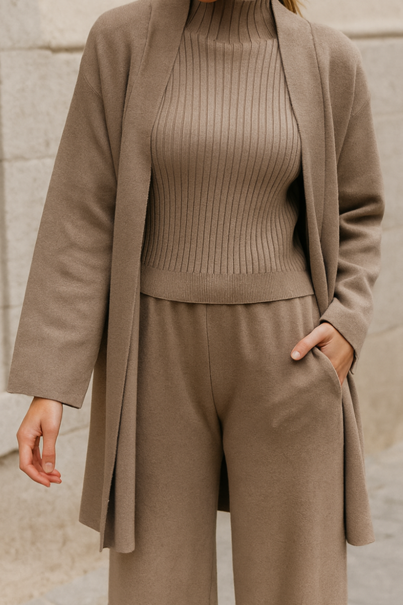 Ensemble 3 Pièces Cardigan, Pantalon & Haut Femme