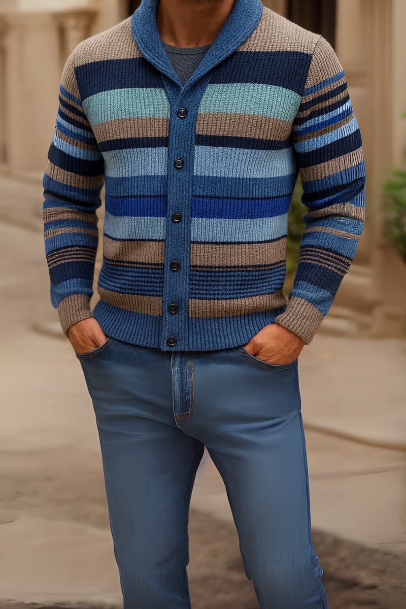 Veste en Tricot Colorblock & Col Revers Homme