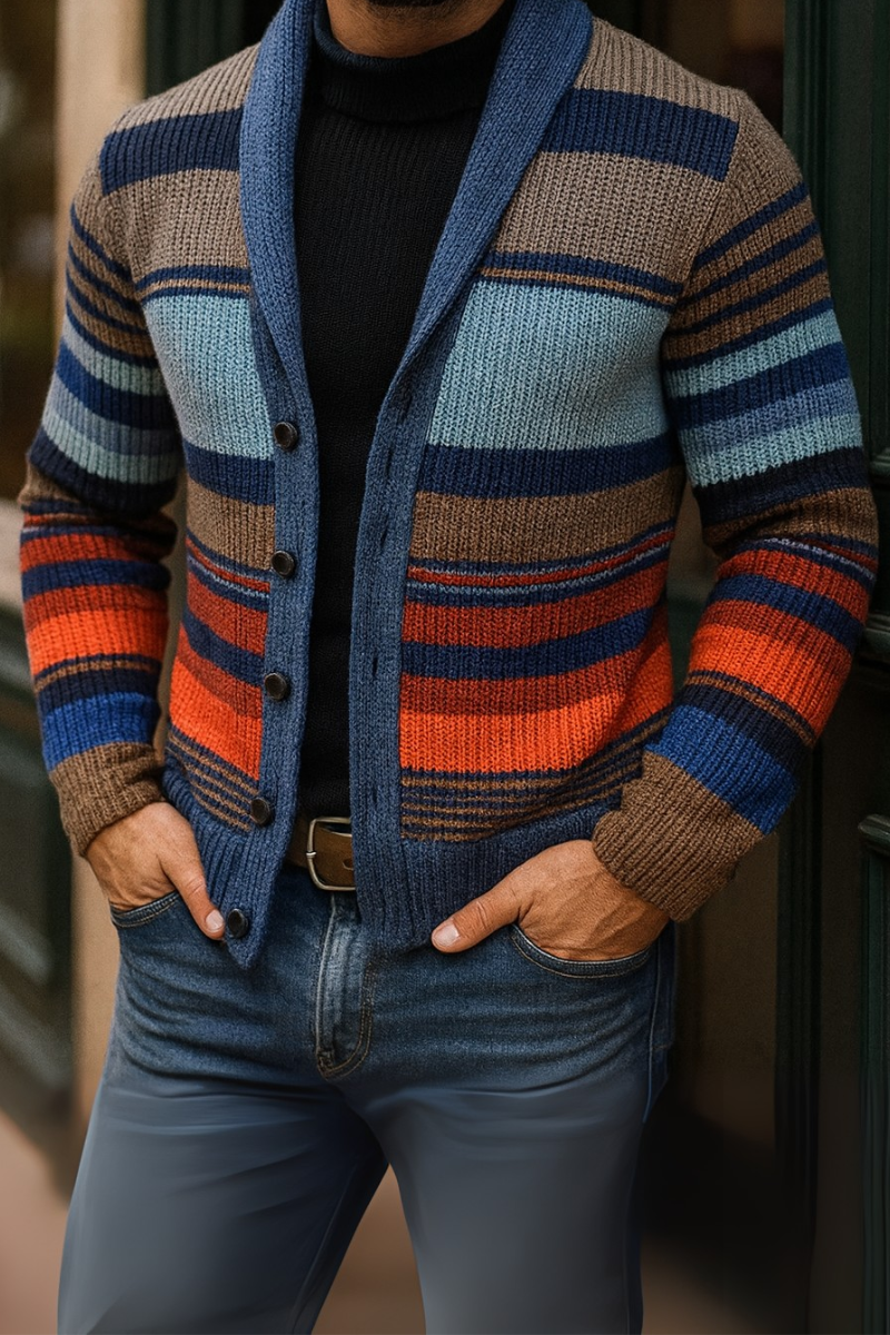 Veste en Tricot Colorblock & Col Revers Homme