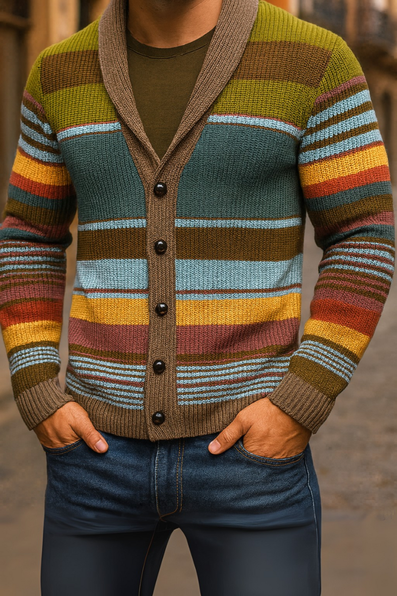 Veste en Tricot Colorblock & Col Revers Homme