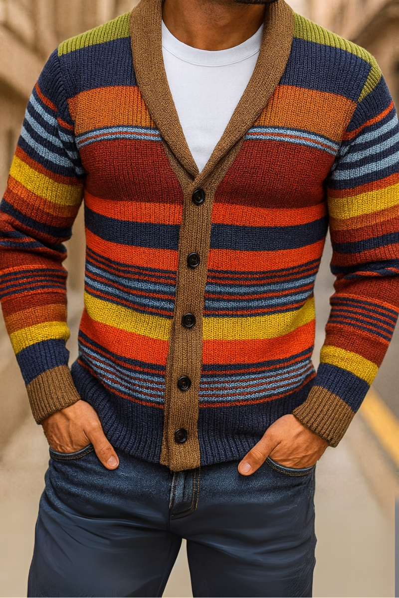 Veste en Tricot Colorblock & Col Revers Homme