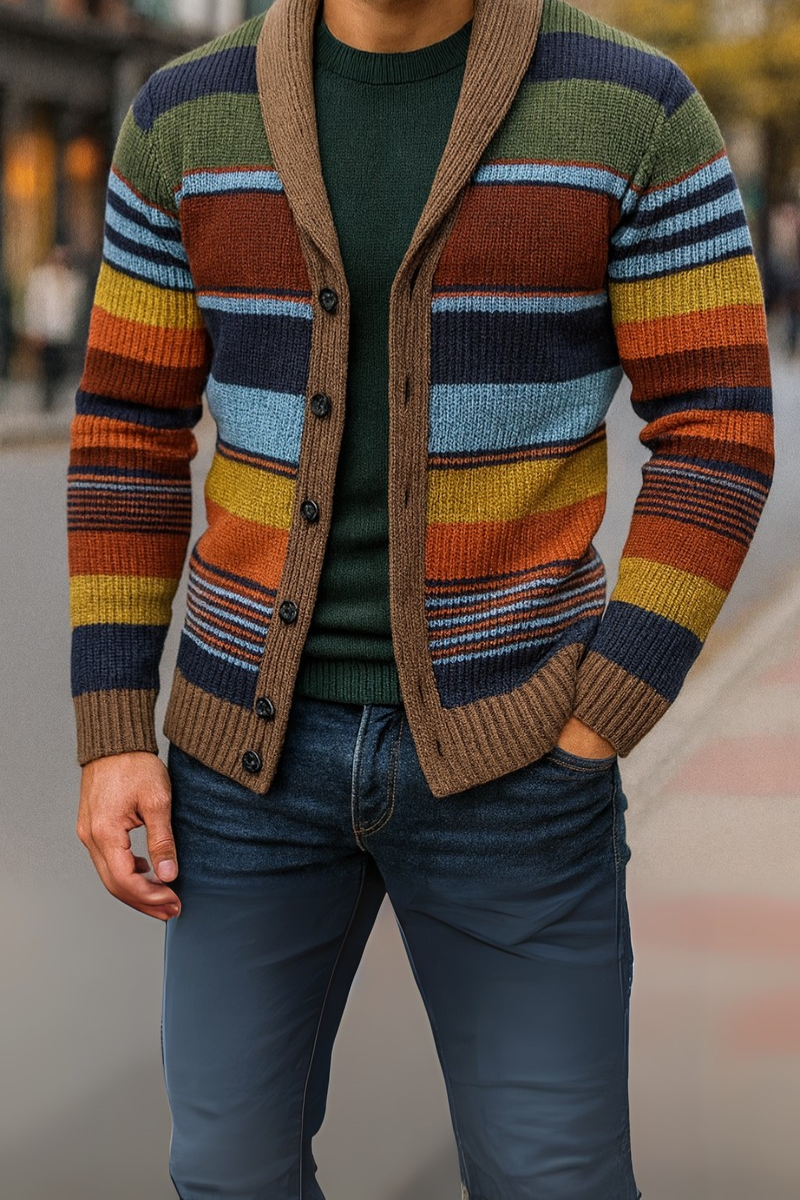 Veste en Tricot Colorblock & Col Revers Homme