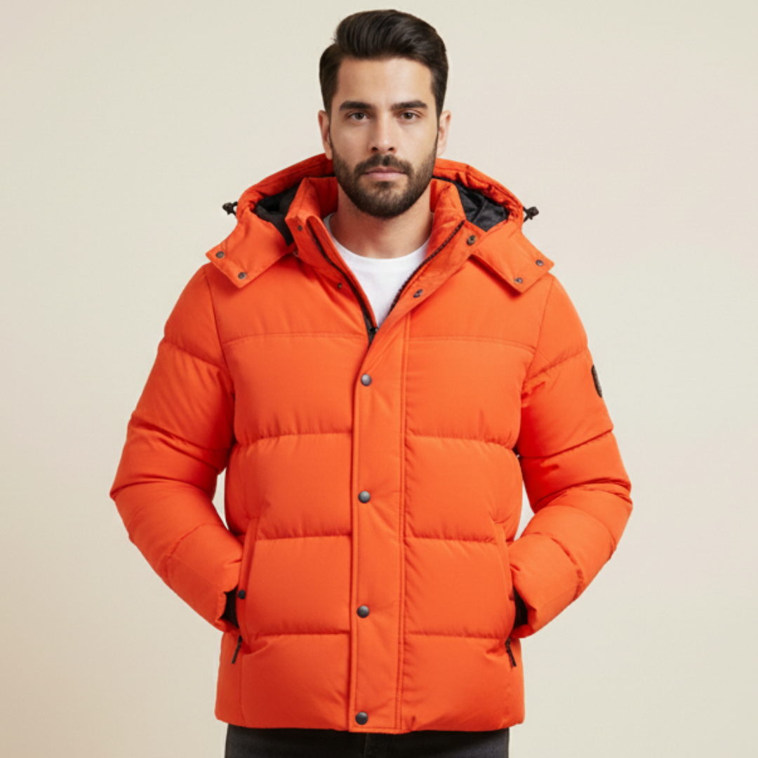 polyester puffer jacket with quilted design front view