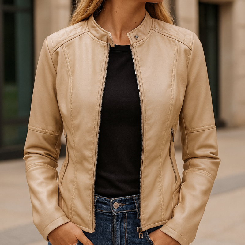 Veste en Cuir Noir Ajustée Femme