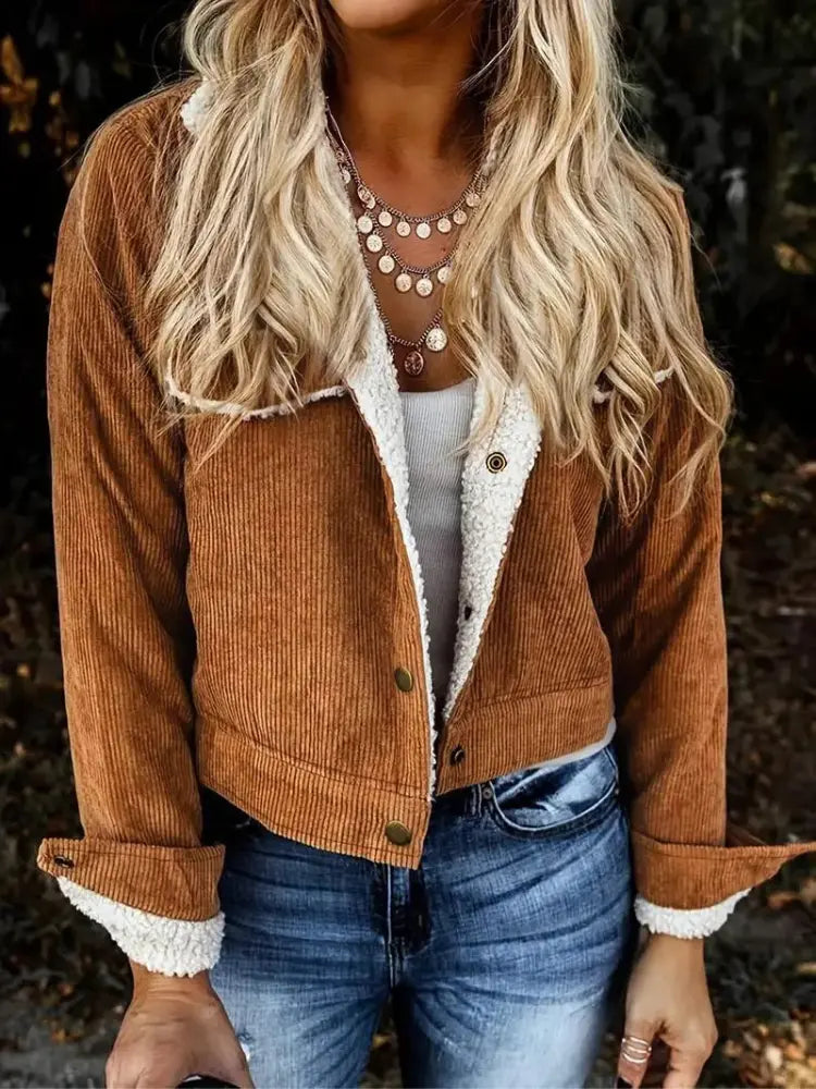 Veste en Velours Côtelé Doublée Sherpa Femme