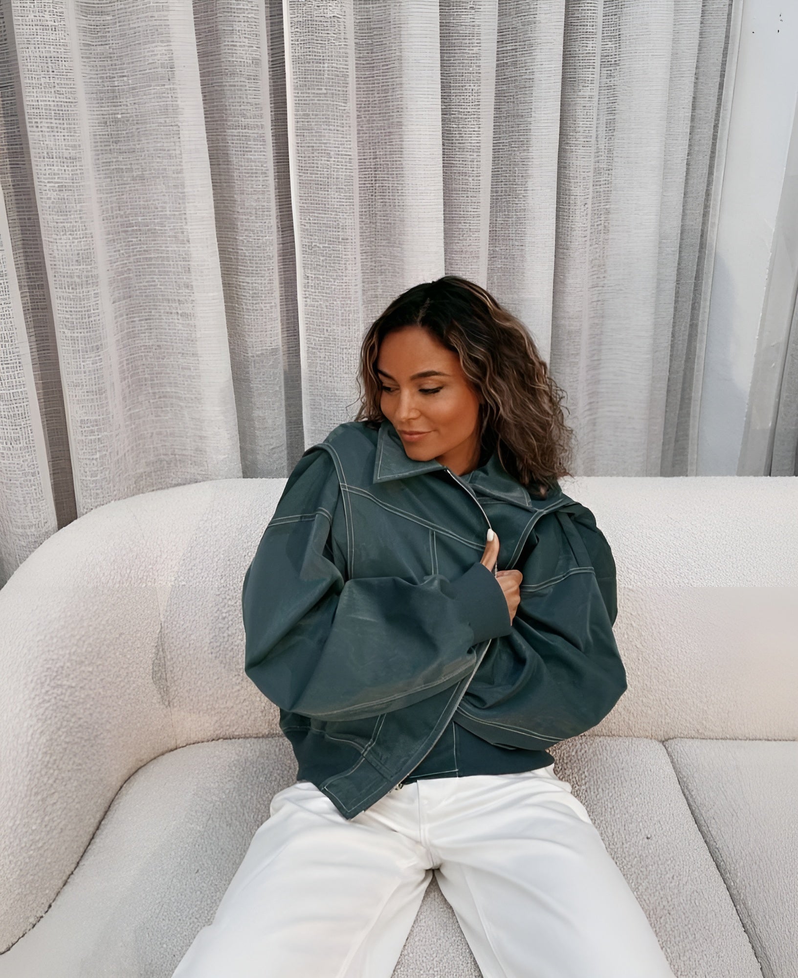 Blouson aviateur en cuir Pour Femme