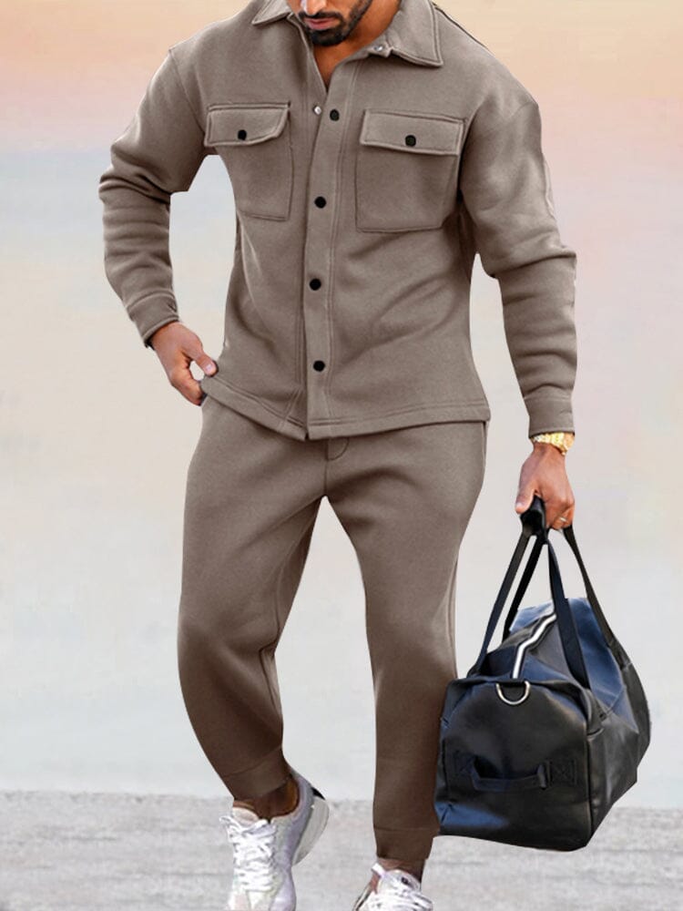Ensemble Deux Pièces Chemise et Pantalon Décontracté Coupe Slim Homme