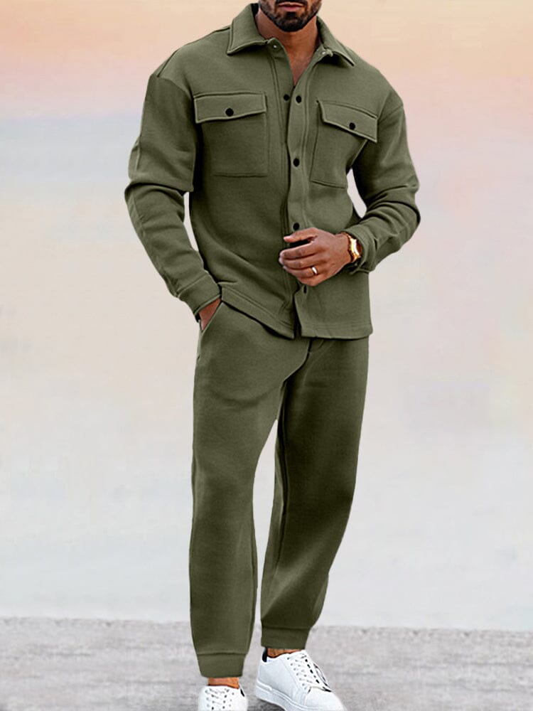 Ensemble Deux Pièces Chemise et Pantalon Décontracté Coupe Slim Homme