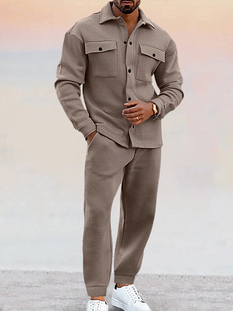 Ensemble Deux Pièces Chemise et Pantalon Décontracté Coupe Slim Homme