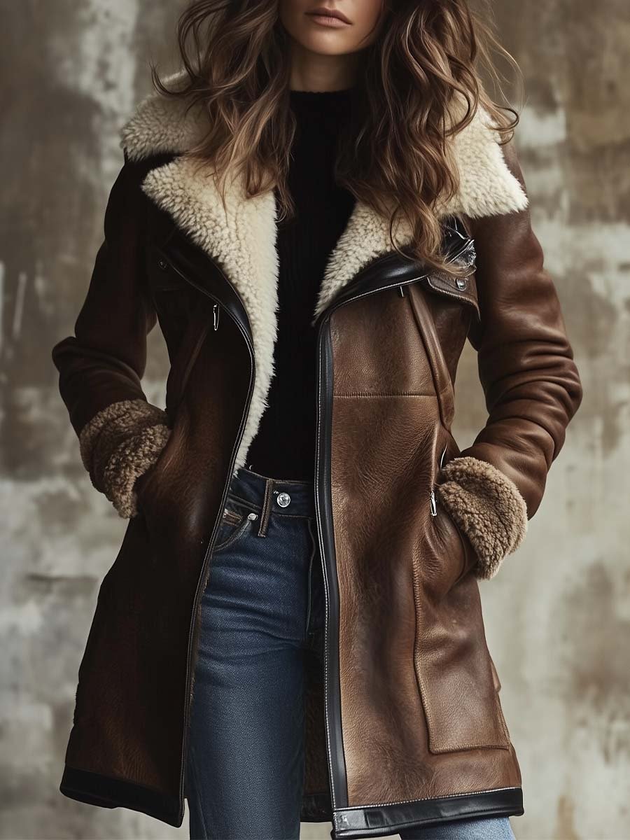 Manteau Ajusté Doublé en Mouton Femme
