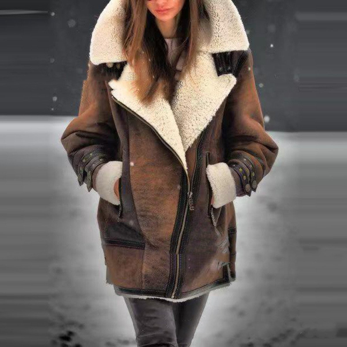 Manteau Ajusté Doublé en Mouton Femme