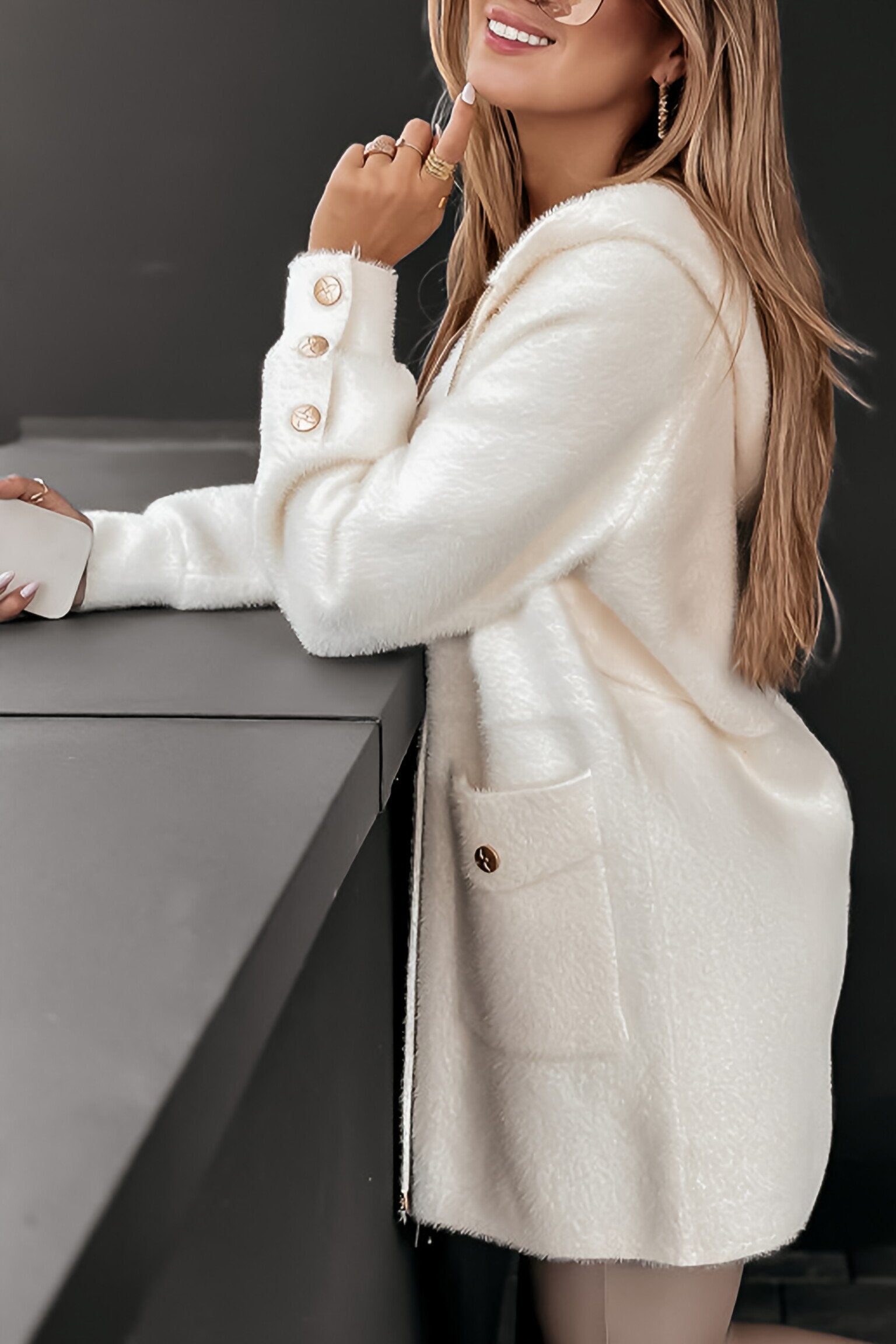 Cardigan Long à Capuche avec Poches Avant Femme